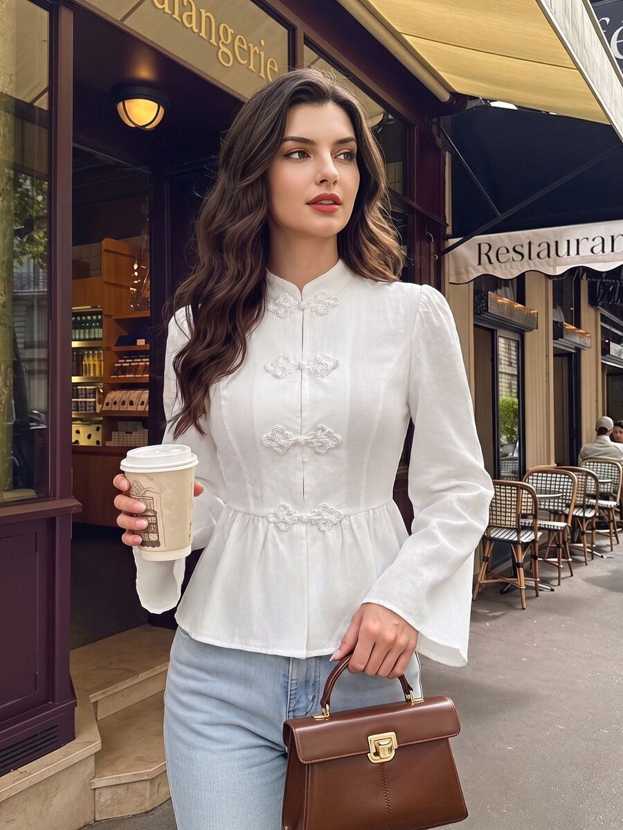 Vintamour Camisa Feminina Vintage Clássica Elegante Ajustada de Manga ...