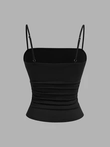 Sweetra Plus Size Women Solid Color Ruched Casual Versatile Camisole Tank Top - Multicolor - View 7