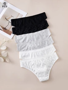 SHEIN 6pcs/Pack Fresh Small Polka Dot Comfortable Minimalist Women's Triangle Panties - Multicolor - View 3