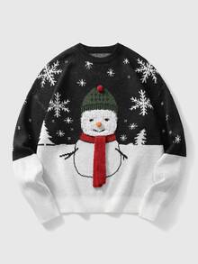Manfinity Homme 聖誕新款長袖套頭雪人男士毛衣 秋冬節慶款 - 黑與白 - 查看 3