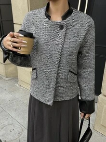 DAZY Women's Winter Korean Style Elegant Tweed Casual Overcoat - Multicolor - View 3