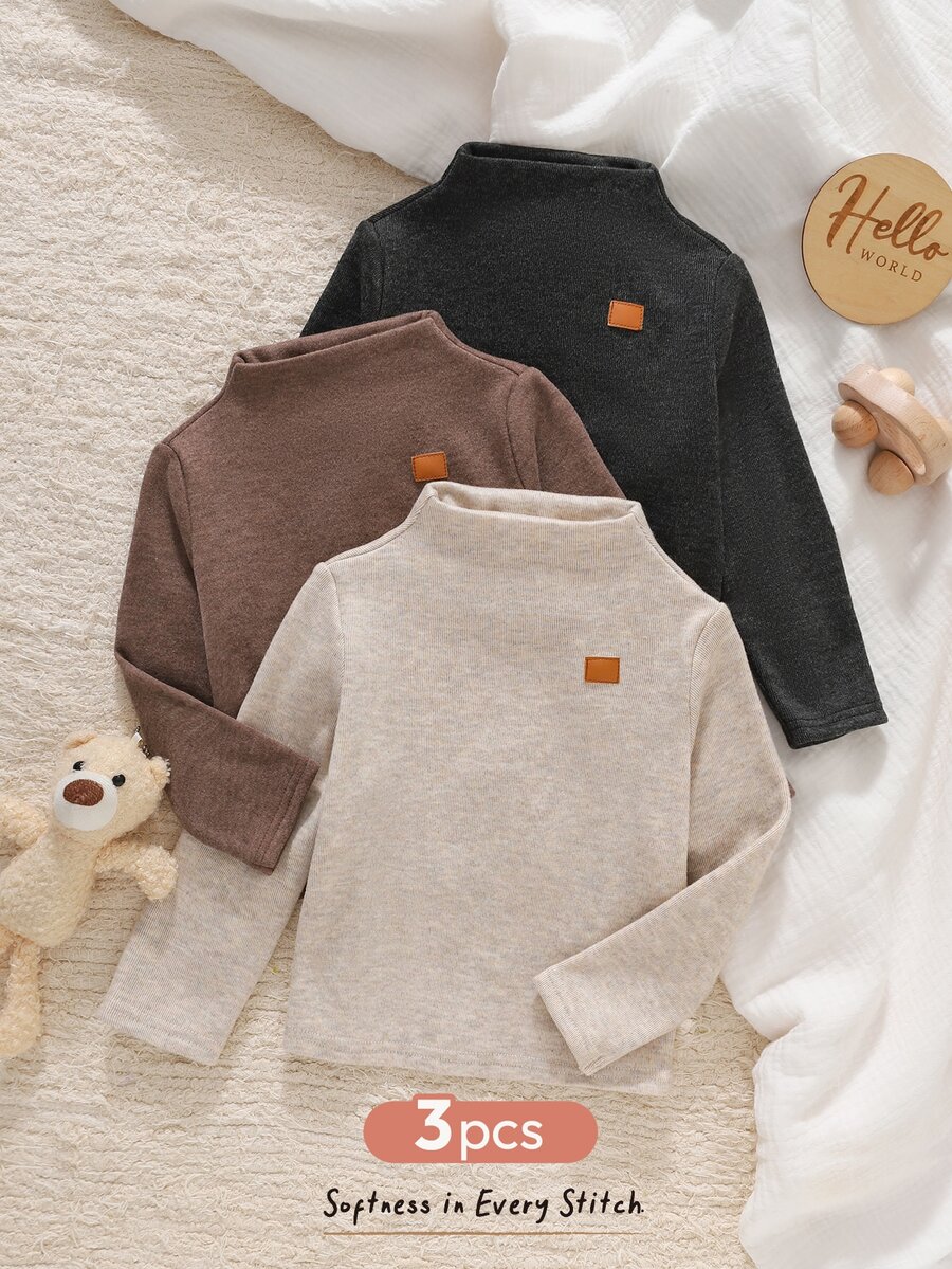 Cozy Pixies 3-Pack Long-Sleeve Mock-Neck Tops For Baby Boys – Warm And Comfortable For Autumn And Winter - Multicolor - View 1