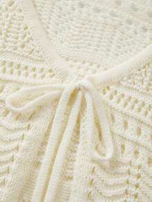 SHEIN Franclia New Solid Color Hollow Crochet Sun Protection Cardigan Women Versatile Outerwear Knit Cardigan - Apricot - View 6