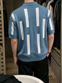 Manfinity Homme Men's Contrast Stripe Short Sleeve Knit Top - Dusty Blue - View 2