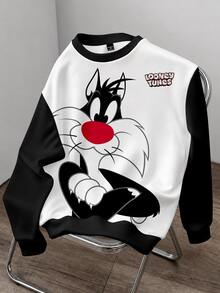 LOONEY TUNES X SHEIN Daypath 男士卡通印花休閒日常長袖運動衫 - 白色 - 查看 5