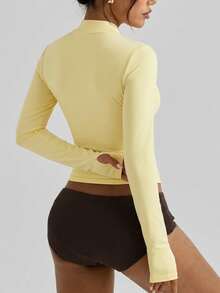 SHEIN Sports Women's Colorblock Outdoor Zip-Up Long Sleeve Sports T-Shirt - Multicolor - View 2