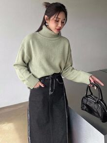 DAZY 女款秋冬百搭休閒純色高領毛衣 - 薄荷綠 - 查看 6