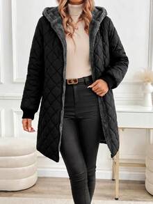 SHEIN Clasi 女款冬季保暖內裡連帽夾克 露營度假黑色休閒款 - 深灰色 - 查看 3