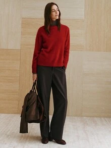 MOTF PREMIUM SWEATER PULLOVER WOL KASMIR WANITA, SERBAGUNA, MUSIM GUGUR/DINGIN - Merah - View 3