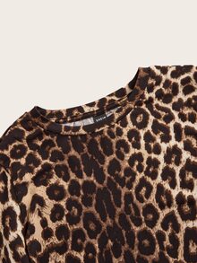SHEIN Essnce 4件組女款豹紋、斑馬紋與純色圓領長袖休閒T恤 - 彩色 - 查看 3