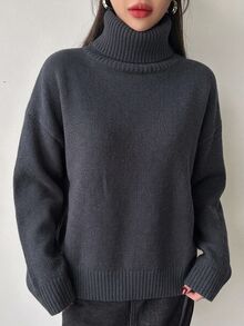 DAZY Women's Autumn/Winter Versatile Casual Solid Color Turtleneck Sweater - Grey - View 7