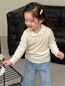 Dazy Kids Sweater Kasual Lengan Panjang Warna Polos untuk Bayi/Balita (Perempuan) dengan Kerah, Musim Gugur/Dingin - Putih - View 6