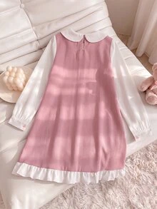 Dazy Kids Tween Girl Bow Decor Colorblock Casual Daily Summer Dress - Pink - View 2
