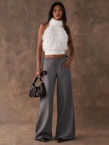 SHEIN Unity White Knitted Frill Halterneck Top Style Outfits Evening Fall Autumn Winter Coolgirl - White - View 6