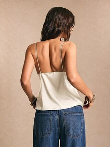 Poéselle Women's Lace Patchwork Casual Daily Wear Camisole Top - Apricot - View 4