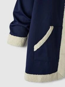 SHEIN جاكيت كاجوال عتيق متعدد الاستخدامات يومي بغطاء رأس مقاس كبير - أزرق بحري - مشاهدة 7