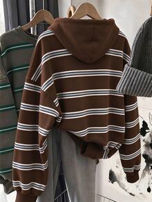Resyla Hot-Selling Color-Block Striped Hooded Long Sleeve Sweatshirt - Brown - View 2