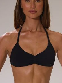 Musera Sport 運動純色抓皺胸部開背掛脖運動內衣 健身房運動訓練居家休閒 帕德爾球健身瑜伽皮拉提斯日常休閒 - 紅色 - 查看 4