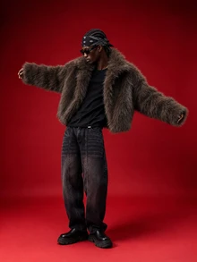 DSELFIQUE Men's Solid Color Fashion Versatile Winter Faux Fur Coat - Coffee Brown - View 5