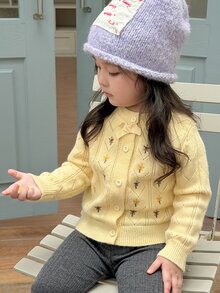 Dazy Kids كارديجان كاجوال يومي بأكمام طويلة وأزرار أمامية للبنات الرضع - أصفر - مشاهدة 3