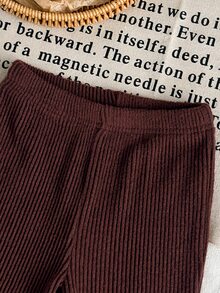 Baby Girl Solid Color Asymmetric Hem Long Sleeve T-Shirt And Flare Pants Casual Set - Brown - View 10