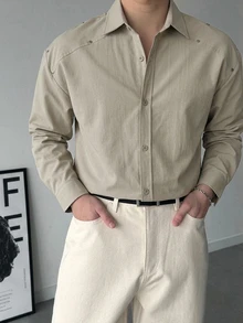 DAZY Spring/Autumn Solid Color Commuter Korean Style Men's Shirt - Apricot - View 7
