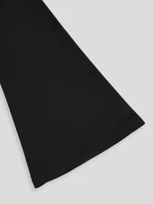 Sweetra Kaos Lengan Panjang Ukuran Besar Musim Gugur/Dingin Terbaru dengan Bahu Asimetris, Patchwork Renda, dan Pinggang Berkerut - Hitam - View 8