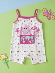 Peppa Pig X SHEIN رومبير بحمالات سباغيتي مطبوع عليه قلب كرتوني للبنات الصغيرات - متعدد الألوان - مشاهدة 1