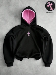 SHEIN 大童男孩十字圖案休閒日常穿著秋冬衛衣 - 彩色 - 查看 5