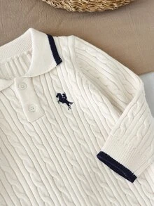 SHEIN 男嬰針織拼色領口半排扣休閒秋冬毛衣連身衣 - 彩色 - 查看 6