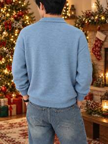 Manfinity Hypemode Men's Solid Color Casual Versatile Daily Wear Long Sleeve Sweater - Baby Blue - View 2