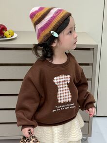 Dazy Kids بلوزة رياضية كاجوال يومية بأكمام طويلة مطبوعة برسومات كرتونية للبنات الصغيرات - قهوة بني - مشاهدة 6