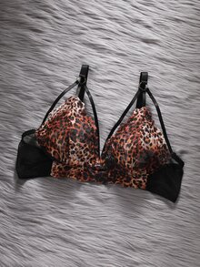 EmpressEnvy 1pc Women's Brown Fashion Charming Sexy Wireless Leopard Print Bra - Multicolor - View 1