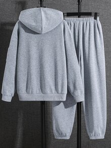 SHEIN Teen Boy Zip-Up Hoodie And Pants Casual Daily Outfit Set - Grey - View 2