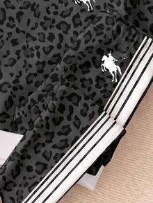 女嬰豹紋對比條紋側邊套頭運動衫與運動長褲套裝 - 彩色 - 查看 7