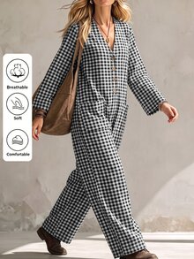 Linhara CURVE 2026新款V領大尺碼女款連身褲附口袋 - 黑與白 - 查看 5