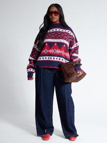MUSERA Plus Size Printed Pattern Knit Plus Size Long Sleeve Crewneck Sweater Jumper Fall Autumn Winter Women Outfit Day Outfit Casual - Multicolor - View 3