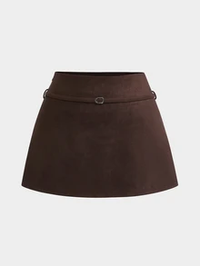 Sweetra Plus Size Vintage A-Line Mini Skirt - Brown - View 1