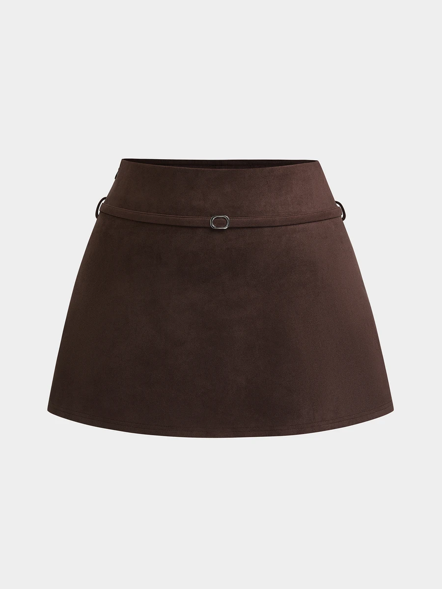 Sweetra Plus Size Vintage A-Line Mini Skirt - Brown - View 1