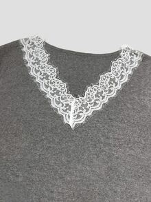 Holdful Holdful Contrast Lace V Neck Ageless Top - Grey - View 8