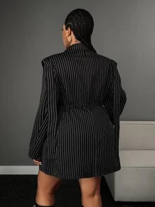 Maweii Plus Size Women's Striped Casual Daily Blazer - Black - View 6