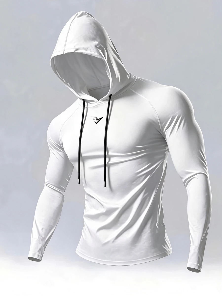 Gym Rark 男士修身連帽戶外運動運動衫,健身房適用 - 白色 - 查看 1