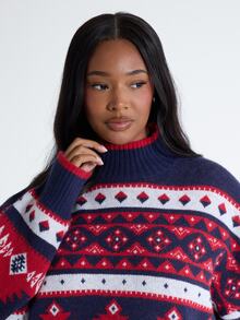 MUSERA Plus Size Printed Pattern Knit Plus Size Long Sleeve Crewneck Sweater Jumper Fall Autumn Winter Women Outfit Day Outfit Casual - Multicolor - View 5