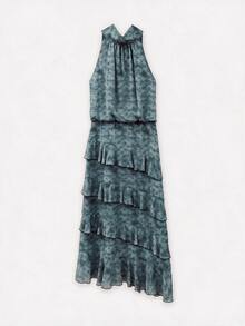 Nöista Vestido largo con cuello halter y volantes en la falda. - Neblina azul - Ver 9
