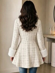 Yalmera Women's Autumn/Winter Plaid Lapel Neck Double-Breasted Elegant Overcoat - Multicolor - View 2