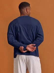 Musero 男士大尺寸亞麻長褲 秋季風格 秋冬層次穿搭 過渡季節休閒款 - 藏蓝色 - 查看 2