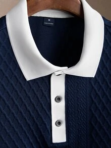 Core Aspect Viral 2026 Spring Summer Men Matching 2‑Piece Set!Smart Casual & Modern Minimal Textured Polo + Draw - Multicolor - View 3