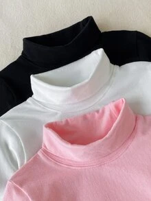 SHEIN Atasan lapisan dalam lengan panjang berkerah tinggi ini tersedia dalam warna hitam, merah muda, dan putih. Potongannya nyaman dan tidak ketat, menjadikannya lapisan dalam dasar untuk musim gugur. Cocok untuk dipakai sehari-hari di musim gugur dan musim dingin dan dapat dipadukan dengan jaket, kaus, dan rok. - MultiWarna - View 5