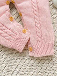 SHEIN Romper Bayi Perempuan, Romper Berkaki, Motif Kelinci dan Bunga Bordir, Celana Panjang Musim Gugur/Dingin, Romper Merah Muda Cocok untuk Romper Bayi dengan Tali Bahu, Pilihan Pakaian Sehari-hari yang Lucu - Berwarna merah muda - View 3
