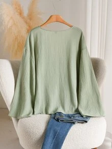 CosyJoli Plus Size Women's Floral Embroidered Pattern Casual Everyday Shirt - Green - View 2